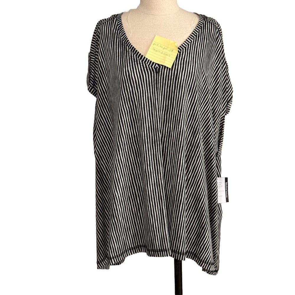 Westbound Women 2X Black White Striped V-Neck High Lo Top Shirt #E